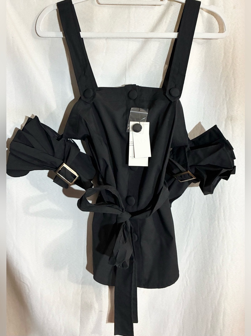 Alpha v Omega Strappy Buckle Blouse Top Buttons Bow Belt Club Party Resort NWT